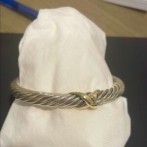 . David Yurman. Cable bracelet sterling silver with 18 k gold x in center
